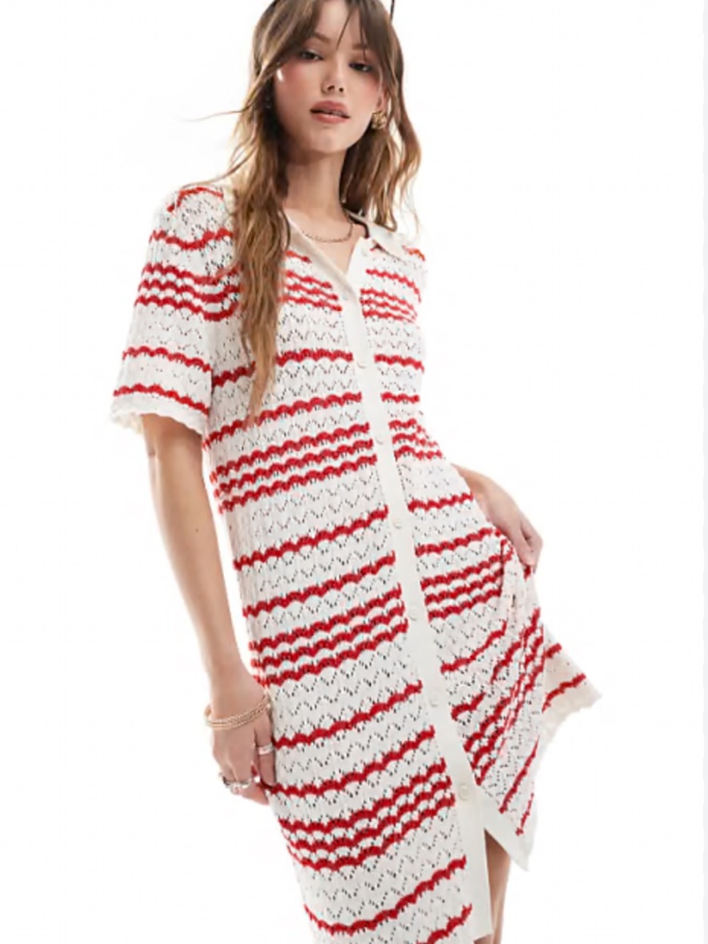 Women’s White & Red Crochet Dress